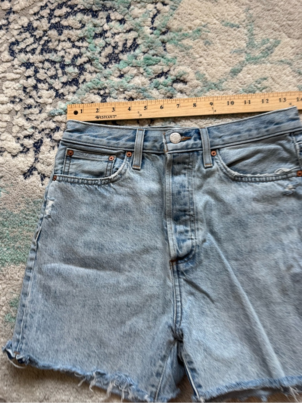 Denim Forum The Yoko High Rise Mid Thigh Midi Denim Jean Short Size 27 / 4 EUC - Picture 9 of 11
